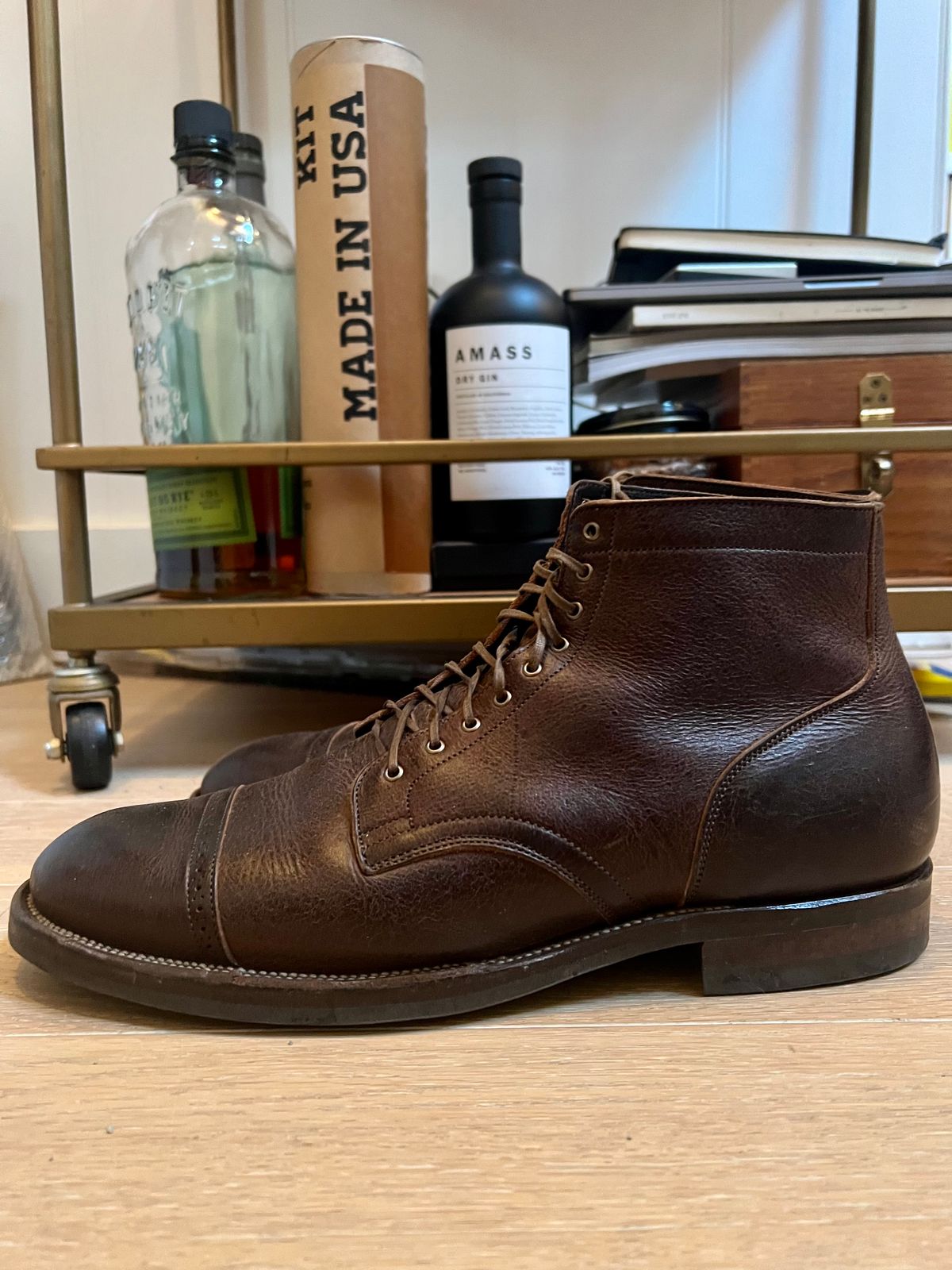 Photo by Drover_Shy on January 25, 2023 of the Viberg Service Boot in C.F. Stead Sap Waxed Kudu.