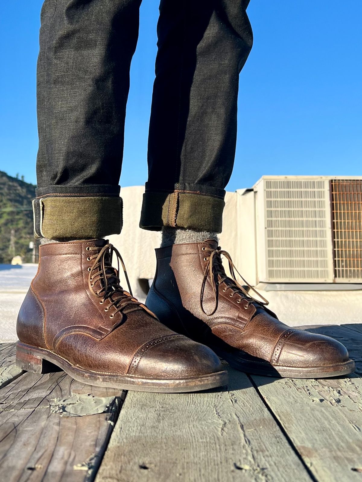 Photo by Drover_Shy on January 25, 2023 of the Viberg Service Boot in C.F. Stead Sap Waxed Kudu.