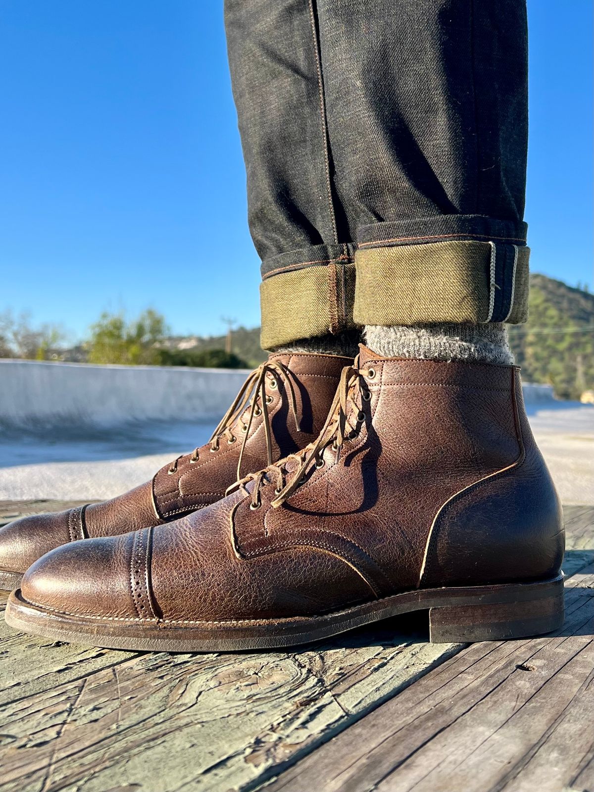 Photo by Drover_Shy on January 25, 2023 of the Viberg Service Boot in C.F. Stead Sap Waxed Kudu.