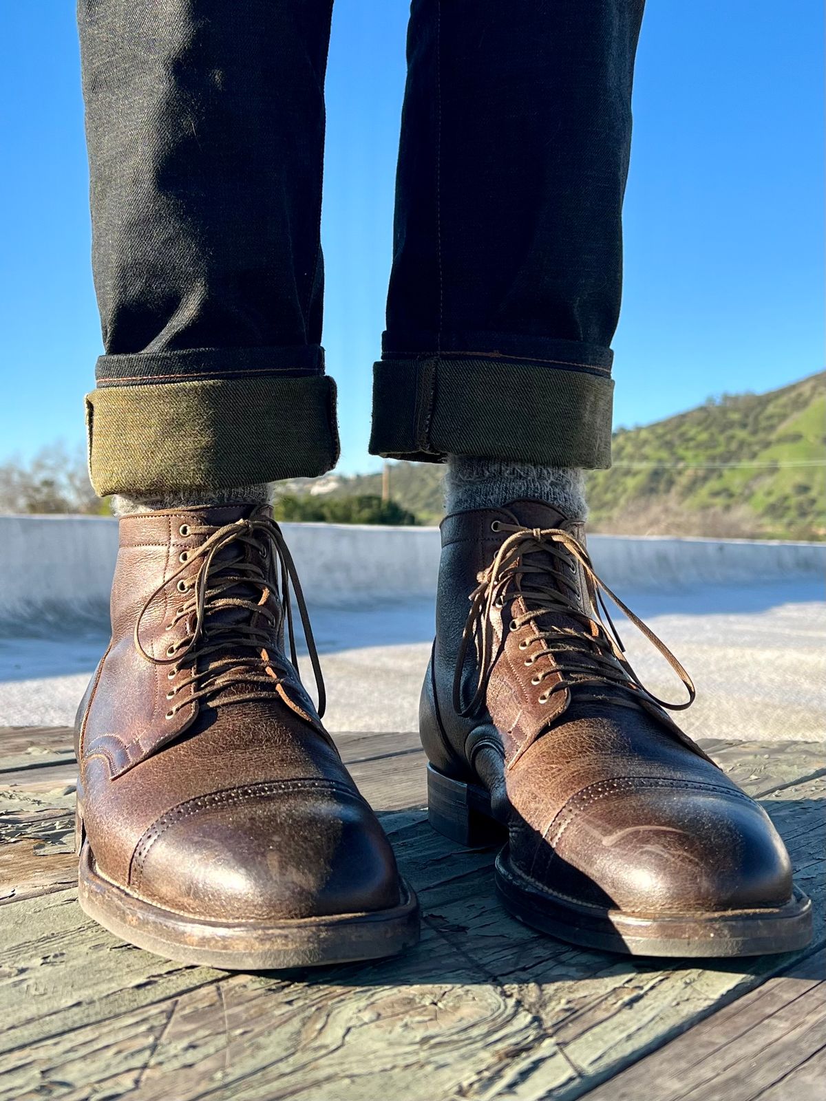 Photo by Drover_Shy on January 25, 2023 of the Viberg Service Boot in C.F. Stead Sap Waxed Kudu.