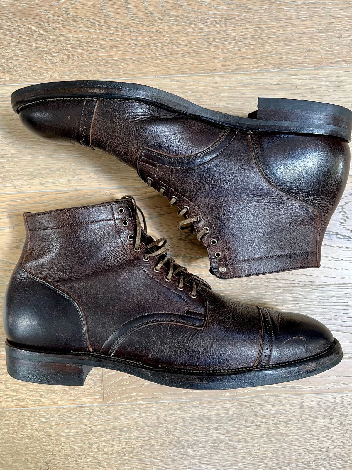 Photo by Drover_Shy on April 4, 2023 of the Viberg Service Boot in C.F. Stead Sap Waxed Kudu.