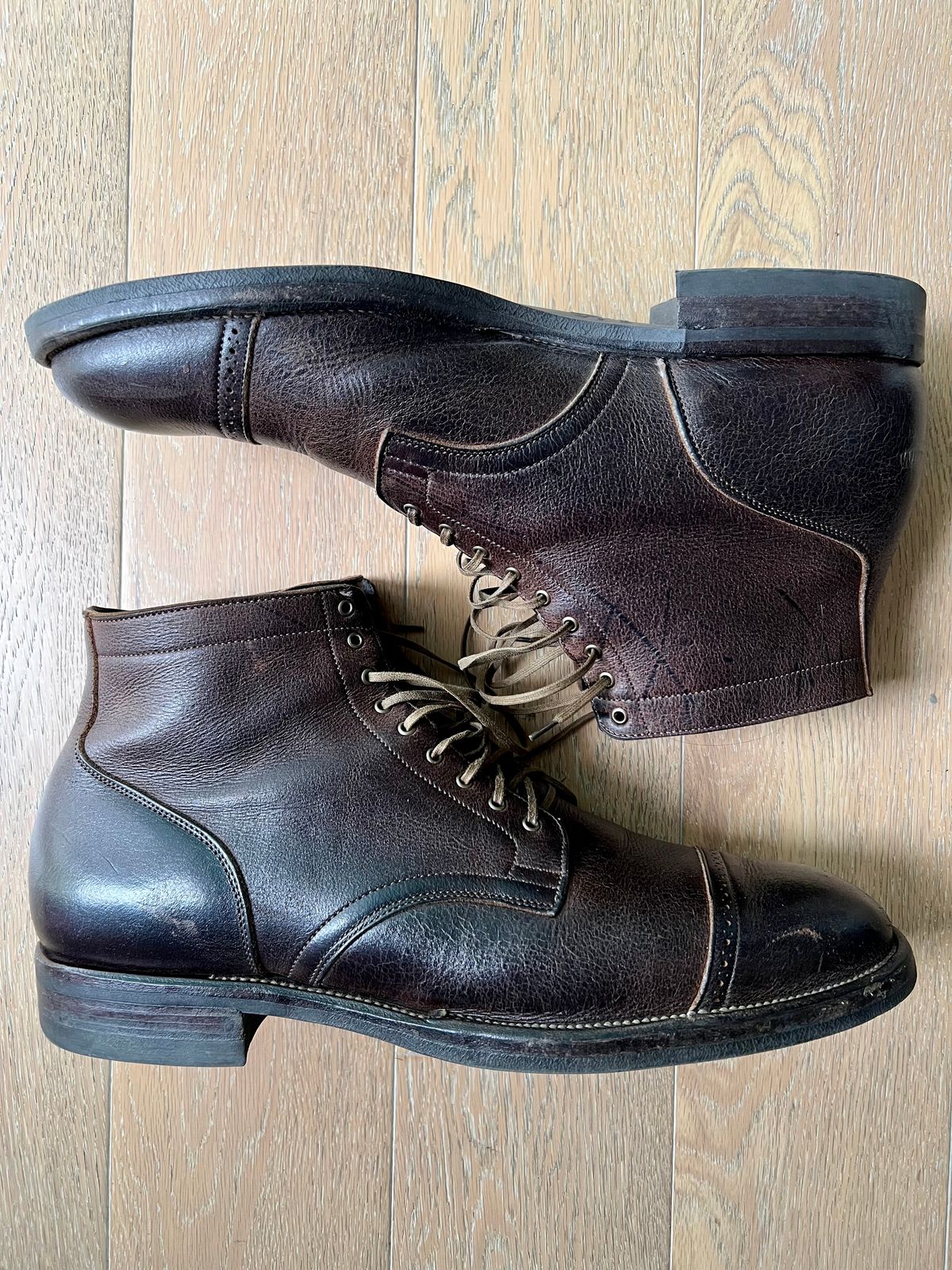 Photo by Drover_Shy on June 1, 2023 of the Viberg Service Boot in C.F. Stead Sap Waxed Kudu.