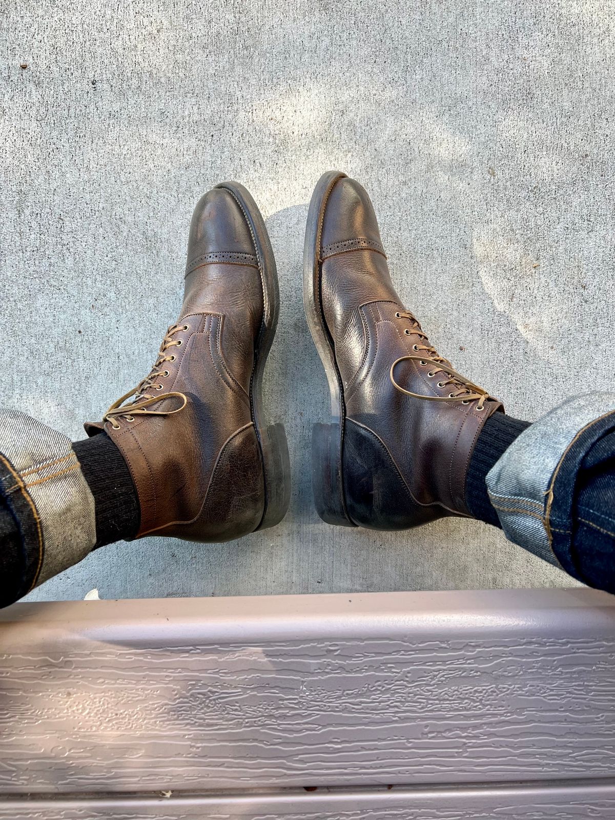 Photo by Drover_Shy on November 2, 2023 of the Viberg Service Boot in C.F. Stead Sap Waxed Kudu.