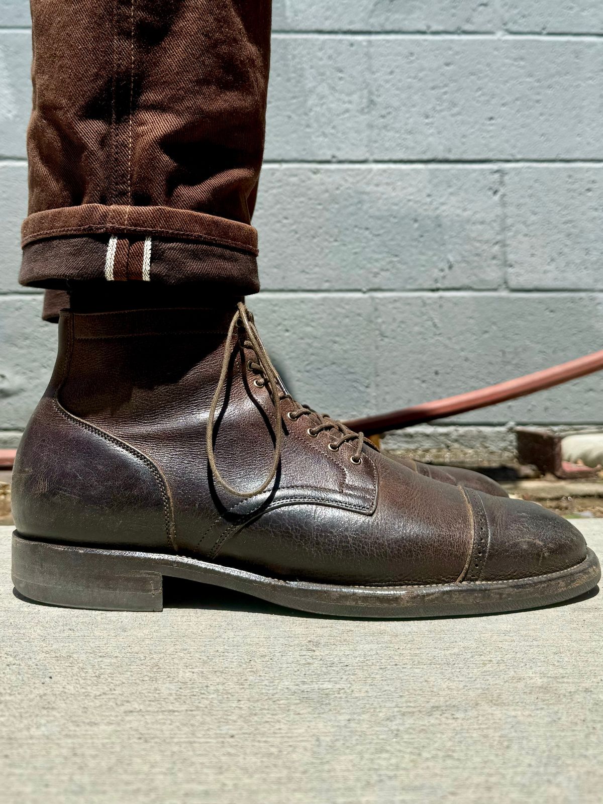 Photo by Drover_Shy on May 7, 2024 of the Viberg Service Boot in C.F. Stead Sap Waxed Kudu.