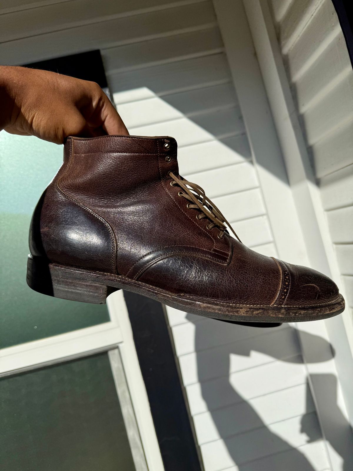 Photo by Drover_Shy on June 30, 2025 of the Viberg Service Boot in C.F. Stead Sap Waxed Kudu.