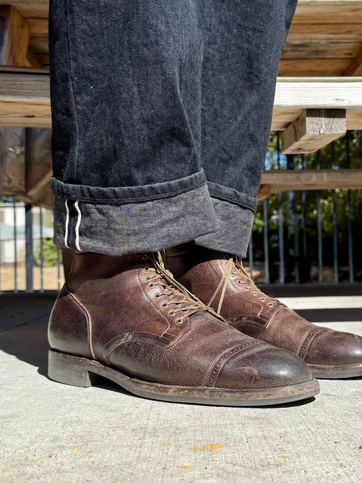 Photo by Drover_Shy on June 30, 2025 of the Viberg Service Boot in C.F. Stead Sap Waxed Kudu.