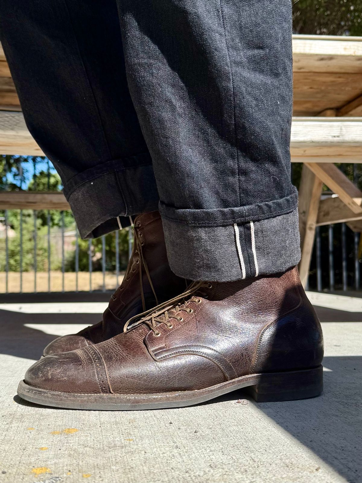 Photo by Drover_Shy on June 30, 2025 of the Viberg Service Boot in C.F. Stead Sap Waxed Kudu.