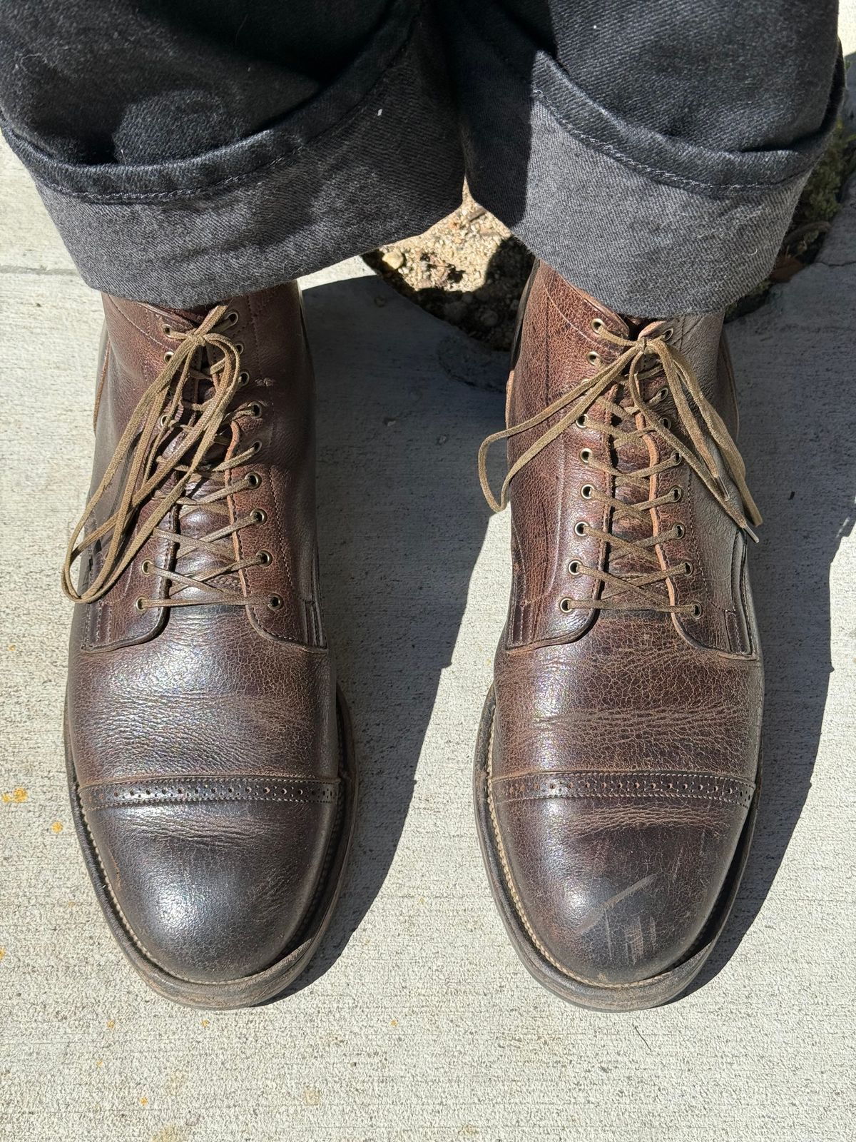 Photo by Drover_Shy on June 30, 2025 of the Viberg Service Boot in C.F. Stead Sap Waxed Kudu.