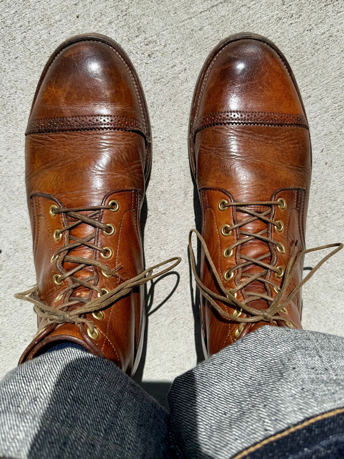 Photo by Drover_Shy on April 7, 2025 of the Viberg Service Boot in Horween Coconut Dublin.