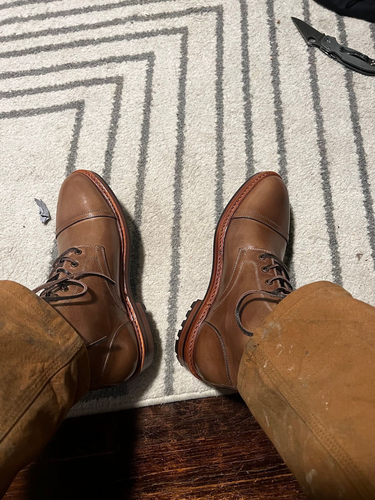 Photo by pillar13 on March 8, 2023 of the Blkbrd Shoemaker Dixon Cap Toe Derby Boot in Horween Natural Chromexcel.