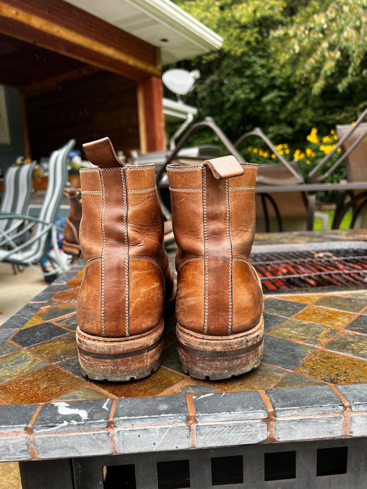 Photo by pillar13 on September 24, 2023 of the Blkbrd Shoemaker Dixon Cap Toe Derby Boot in Horween Natural Chromexcel.