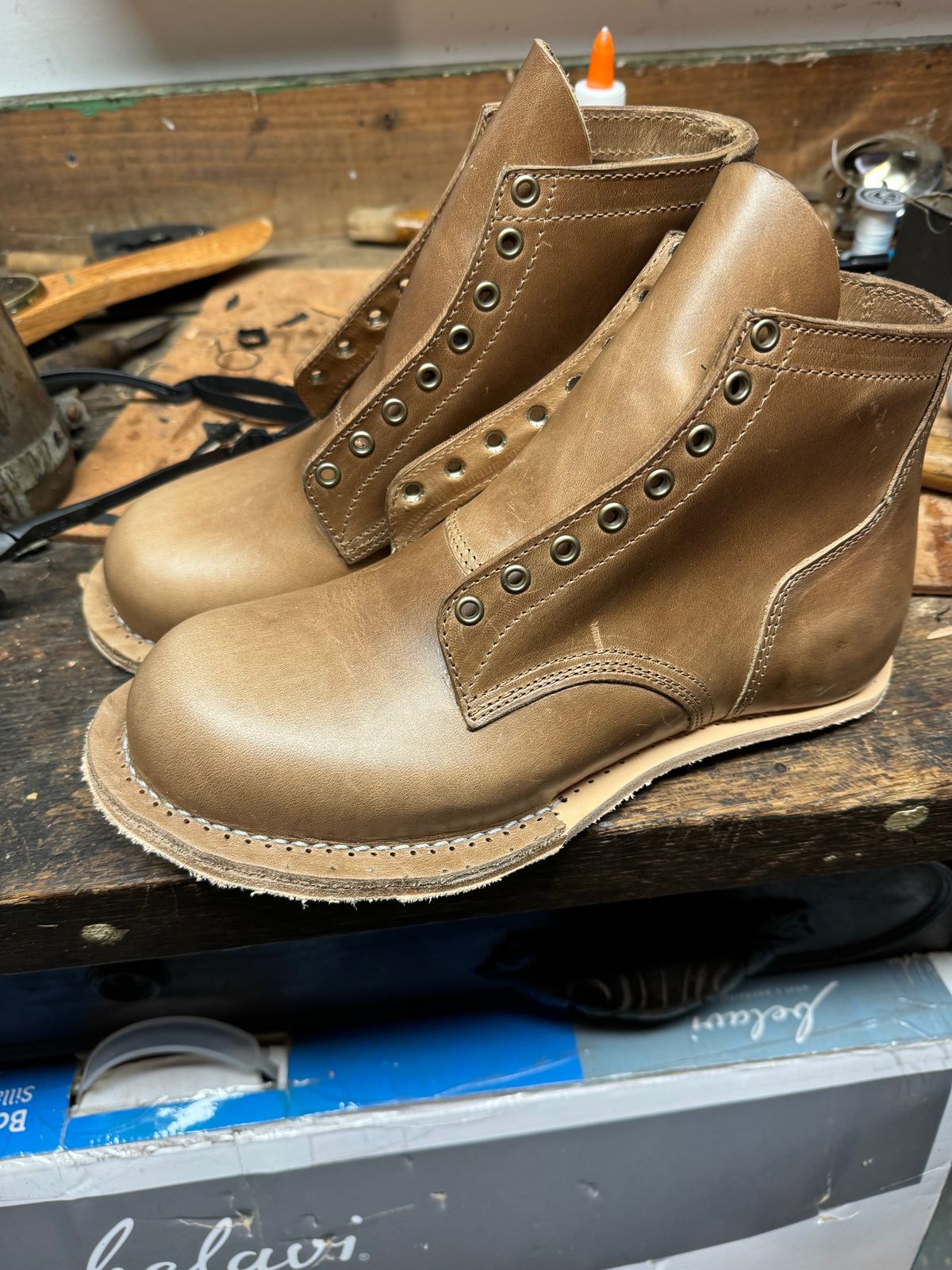 Photo by pillar13 on August 24, 2024 of the Self-Made Service Boot in Horween Natural Chromexcel.