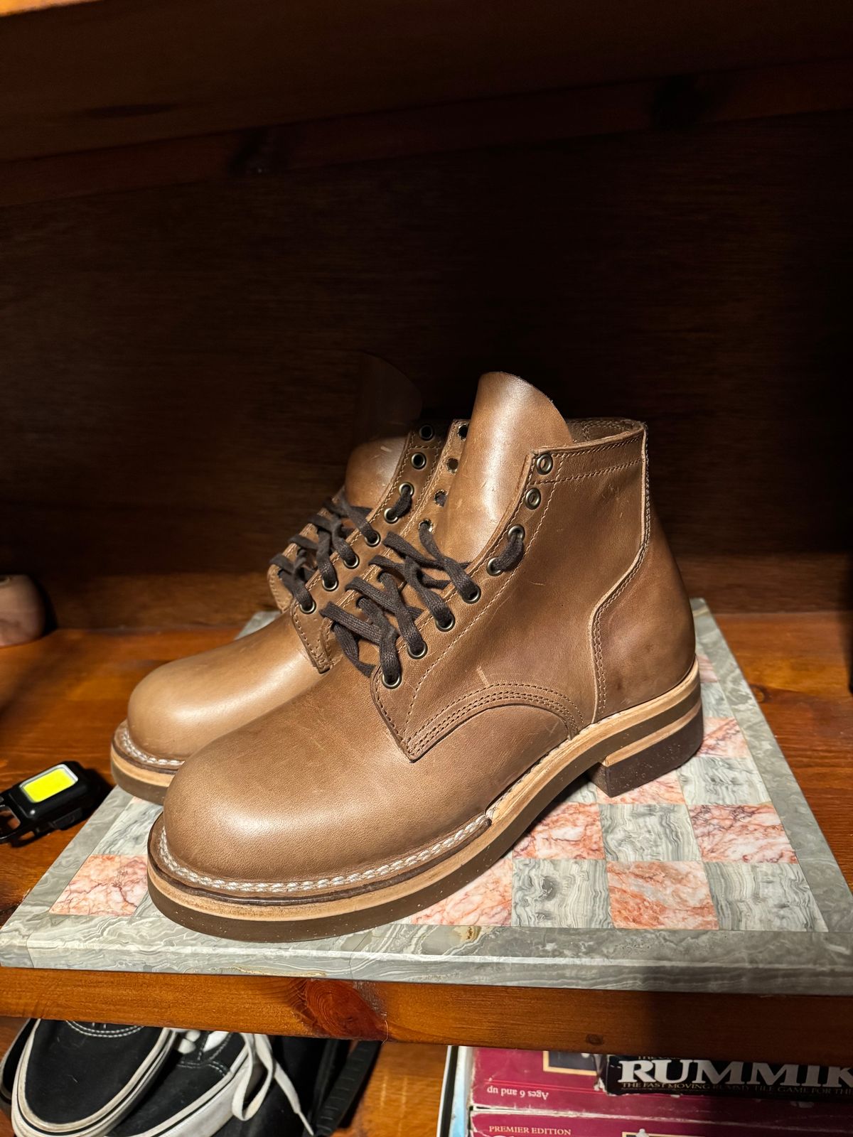 Photo by pillar13 on September 30, 2024 of the Self-Made Service Boot in Horween Natural Chromexcel.