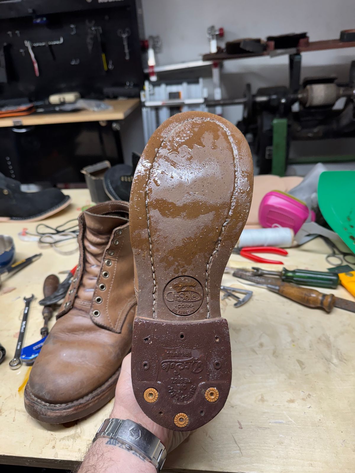 Photo by pillar13 on December 23, 2024 of the Self-Made Service Boot in Horween Natural Chromexcel.