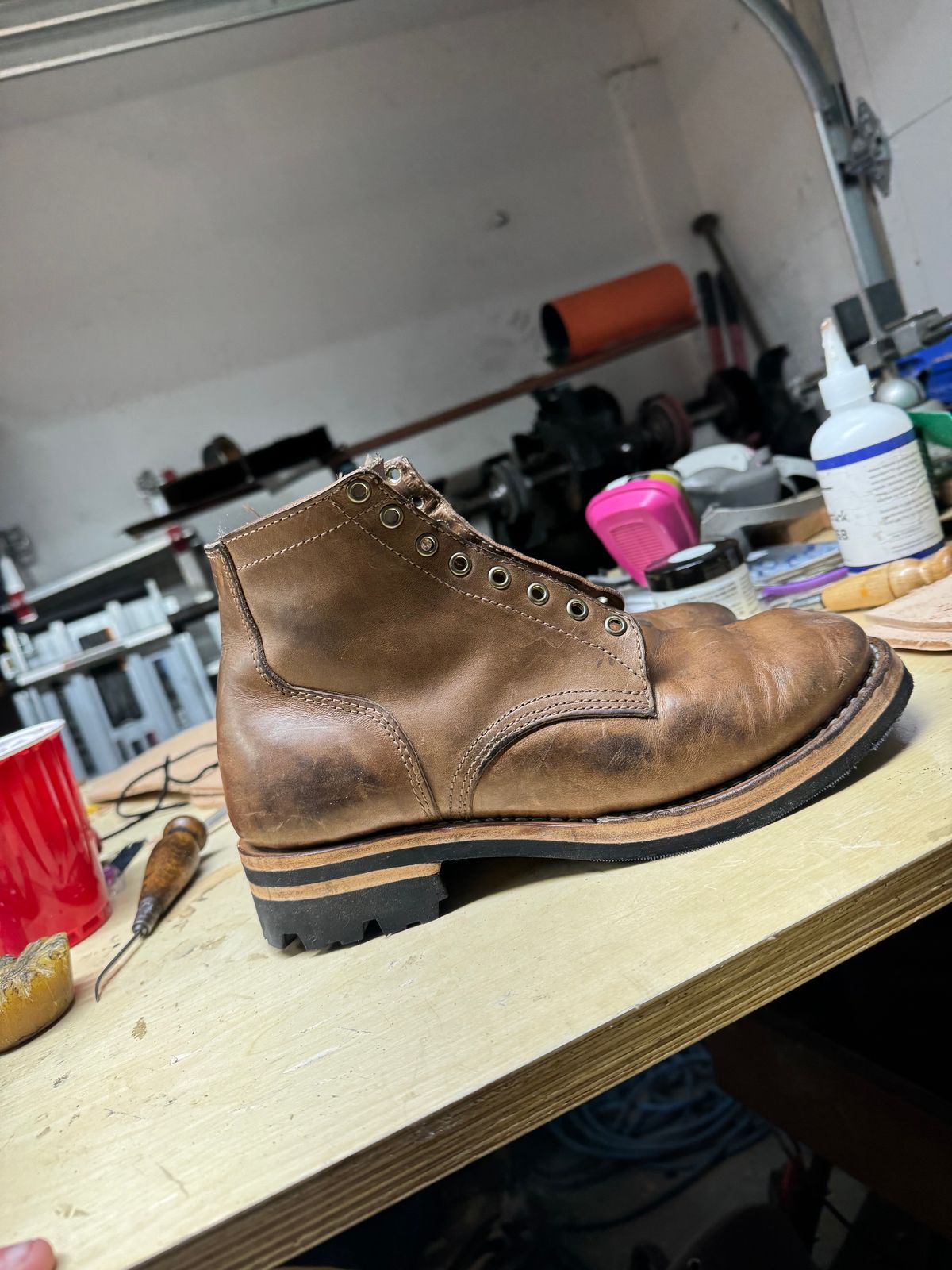 Photo by pillar13 on December 24, 2024 of the Self-Made Service Boot in Horween Natural Chromexcel.