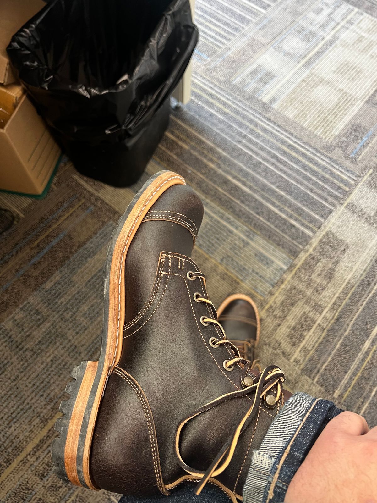 Photo by pillar13 on May 5, 2023 of the Truman Service Boot in Horween Java Waxed Flesh.