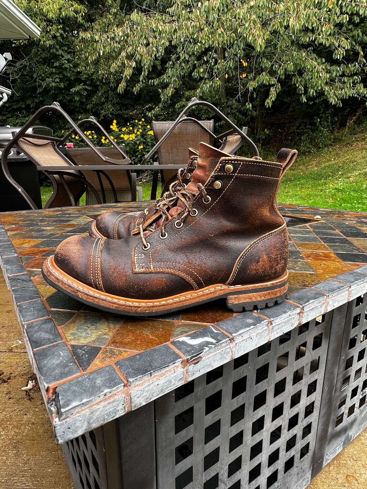 Photo by pillar13 on September 24, 2023 of the Truman Service Boot in Horween Java Waxed Flesh.