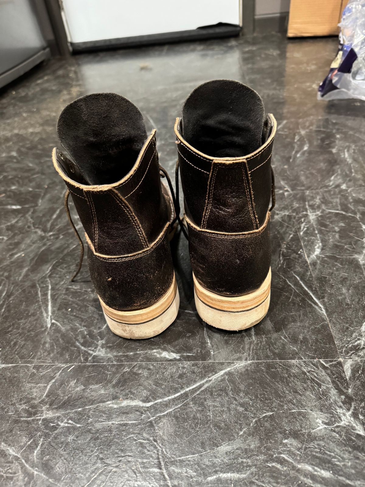 Photo by pillar13 on March 6, 2025 of the Self-Made Service Boot in Horween Espresso Waxed Flex.
