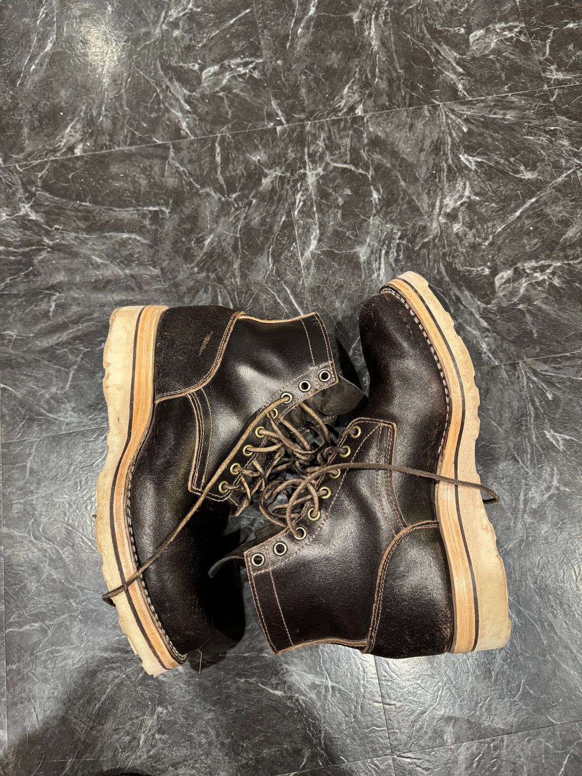 Photo by pillar13 on March 6, 2025 of the Self-Made Service Boot in Horween Espresso Waxed Flex.