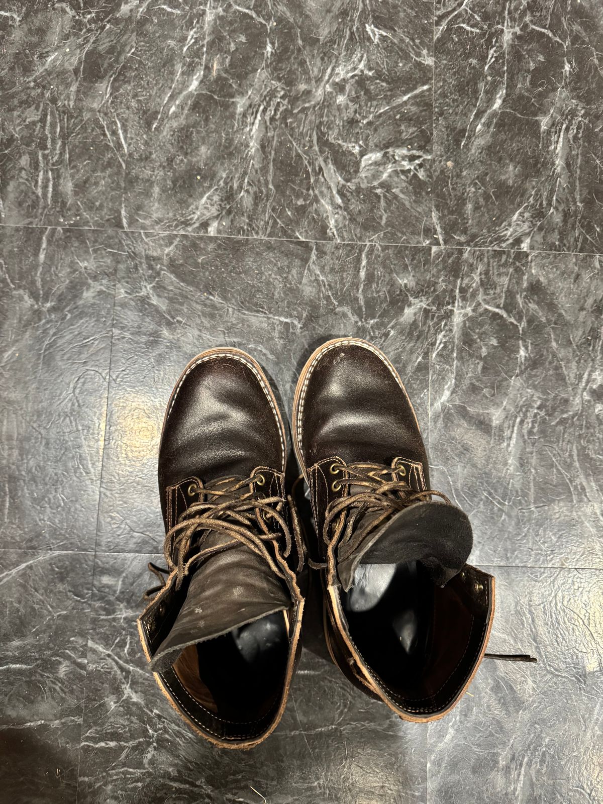 Photo by pillar13 on March 6, 2025 of the Self-Made Service Boot in Horween Espresso Waxed Flex.