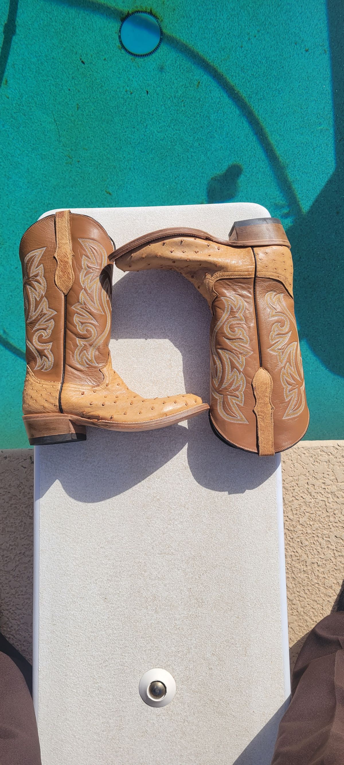 Photo by tekufu on October 1, 2023 of the Cowtown Boots J Toe in Cognac Ostrich .