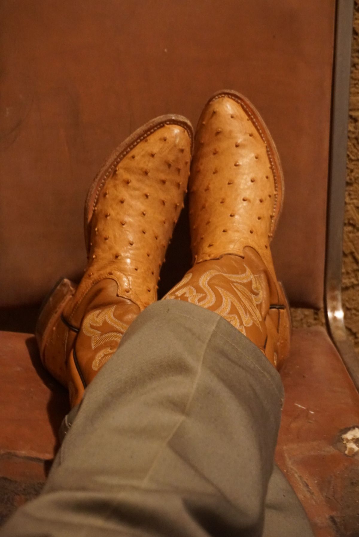 Photo by tekufu on November 21, 2023 of the Cowtown Boots J Toe in Cognac Ostrich .