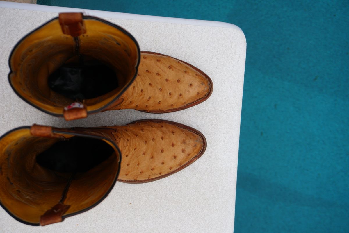 Photo by tekufu on January 1, 2024 of the Cowtown Boots J Toe in Cognac Ostrich .