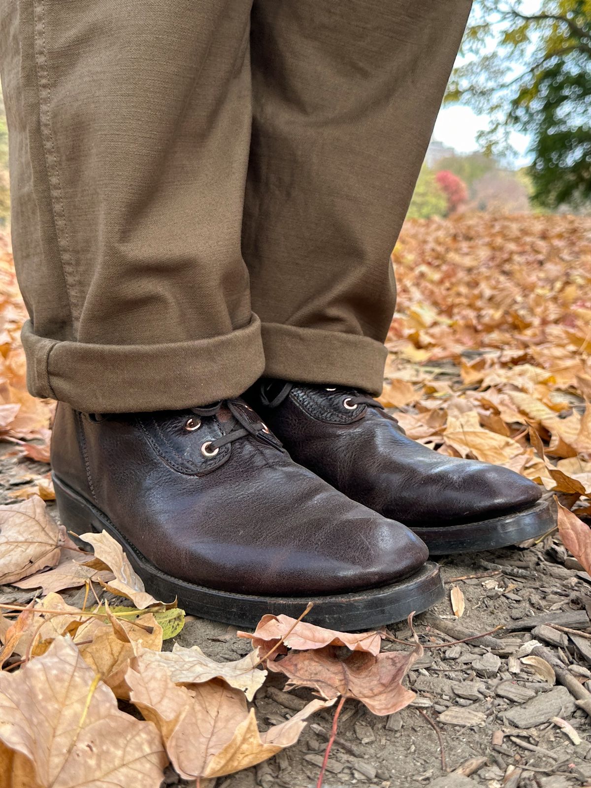 Photo by storybook.oak on November 5, 2024 of the Unsung Union 6i Wholecut in Horween Dark Brown Aspen Horsefront.