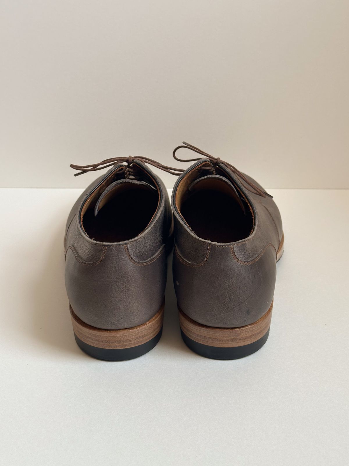 Photo by storybook.oak on October 2, 2025 of the Iron Boots TCO Shoe in C.F. Stead Cloudburst Waxed Kudu.