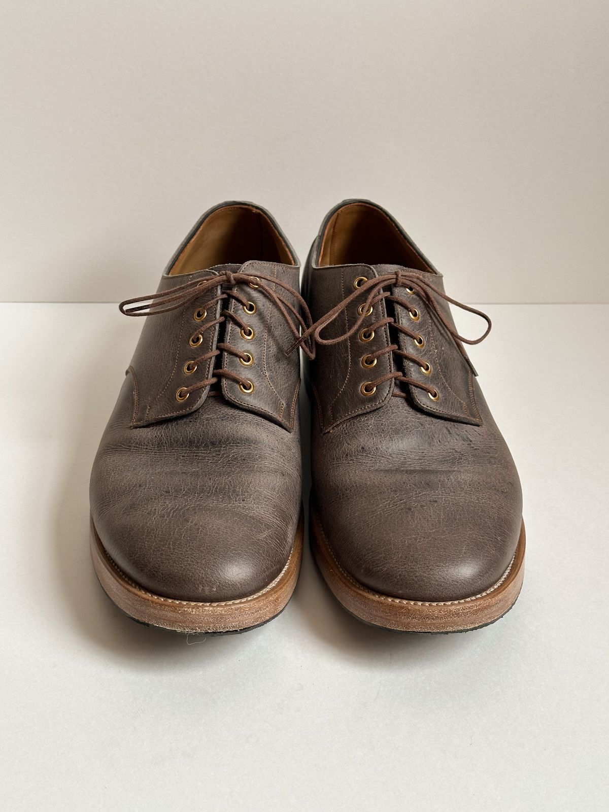 Photo by storybook.oak on November 3, 2025 of the Iron Boots TCO Shoe in C.F. Stead Cloudburst Waxed Kudu.