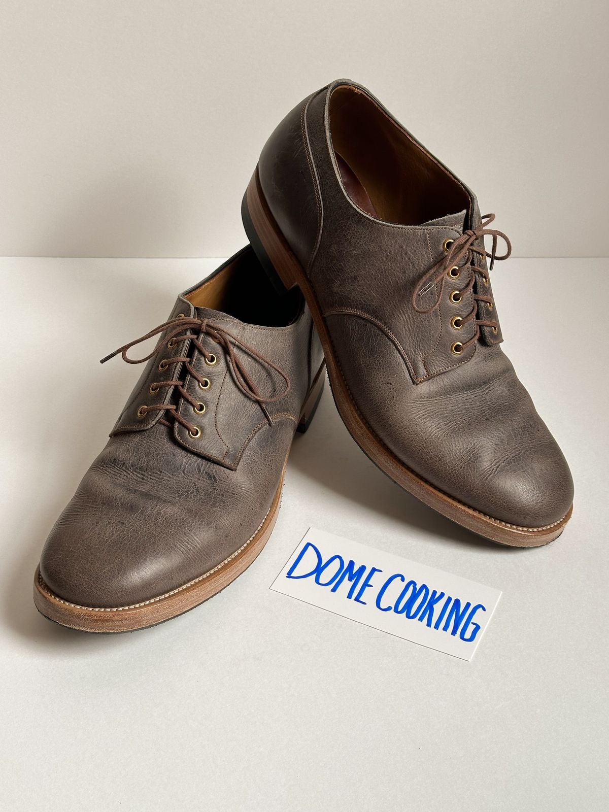 Photo by storybook.oak on November 3, 2025 of the Iron Boots TCO Shoe in C.F. Stead Cloudburst Waxed Kudu.