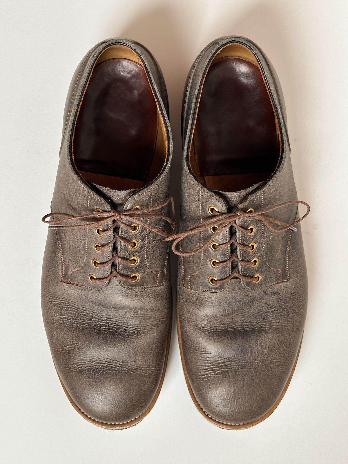 Photo by storybook.oak on November 3, 2025 of the Iron Boots TCO Shoe in C.F. Stead Cloudburst Waxed Kudu.