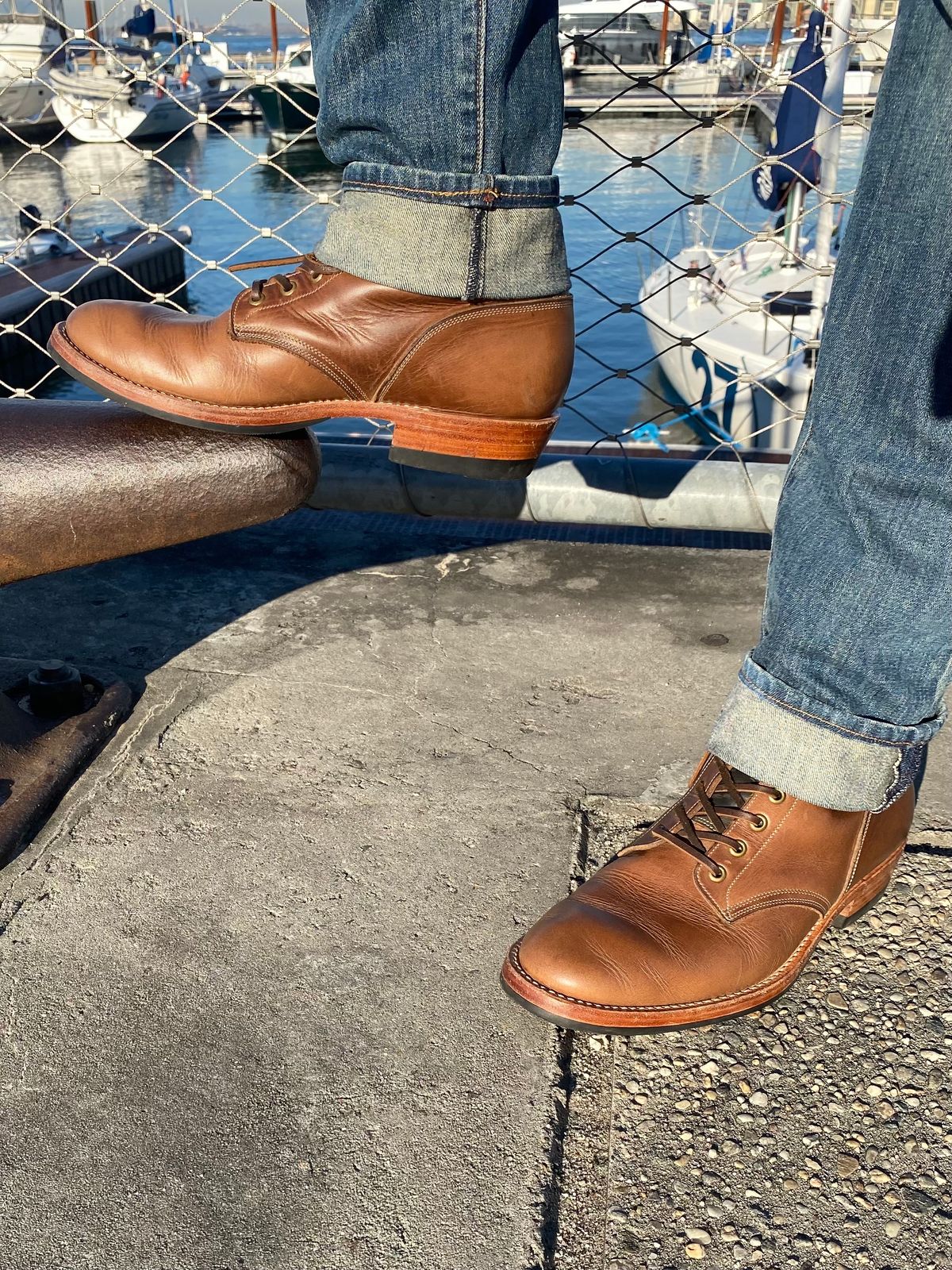 Photo by storybook.oak on November 3, 2022 of the Onderhoud SVC02 Packer Boot in Horween Natural Chromexcel.