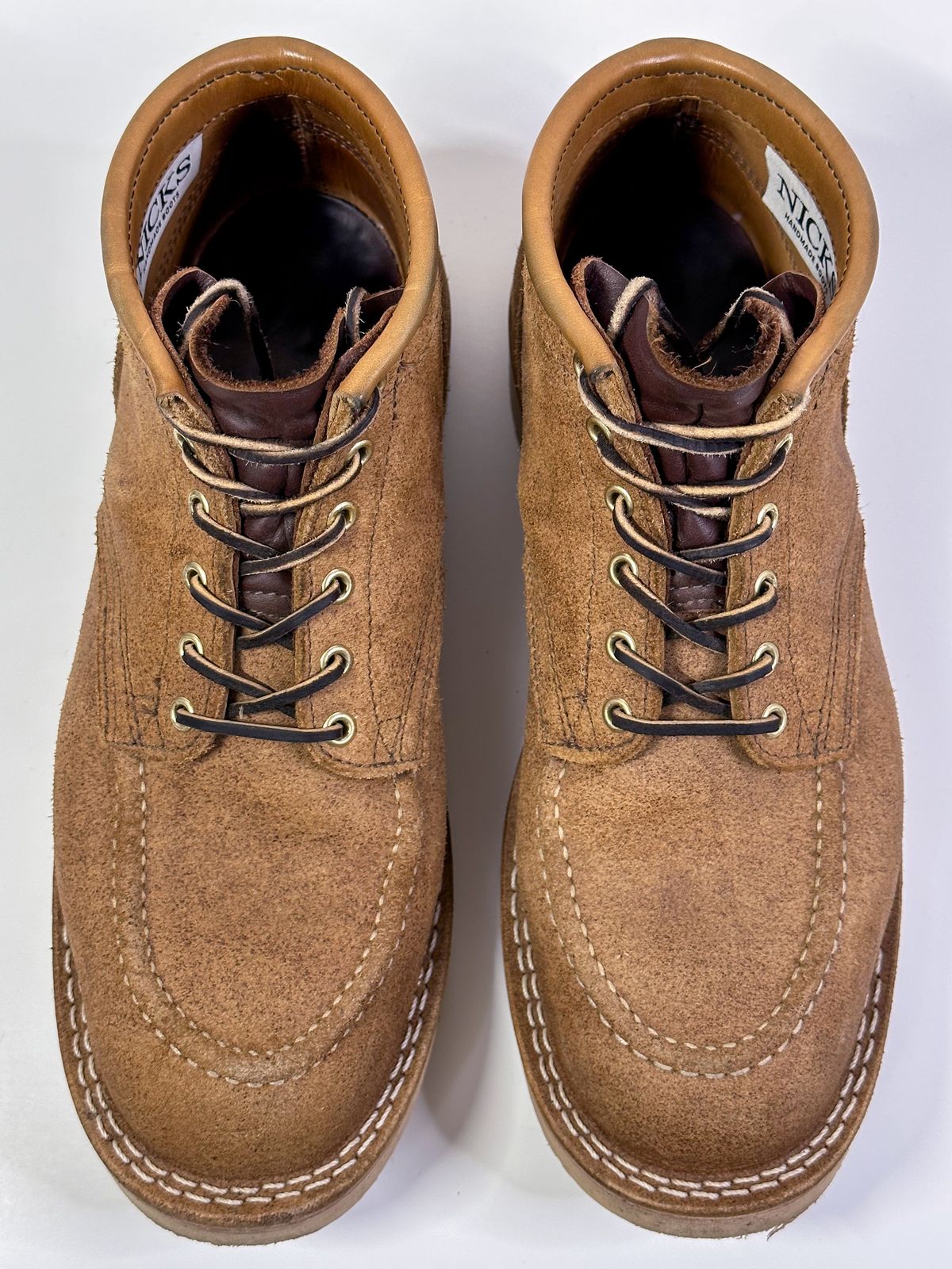 Photo by storybook.oak on November 4, 2023 of the Nicks Aldert Strider Moc Toe in Seidel 1964 Tan Roughout.