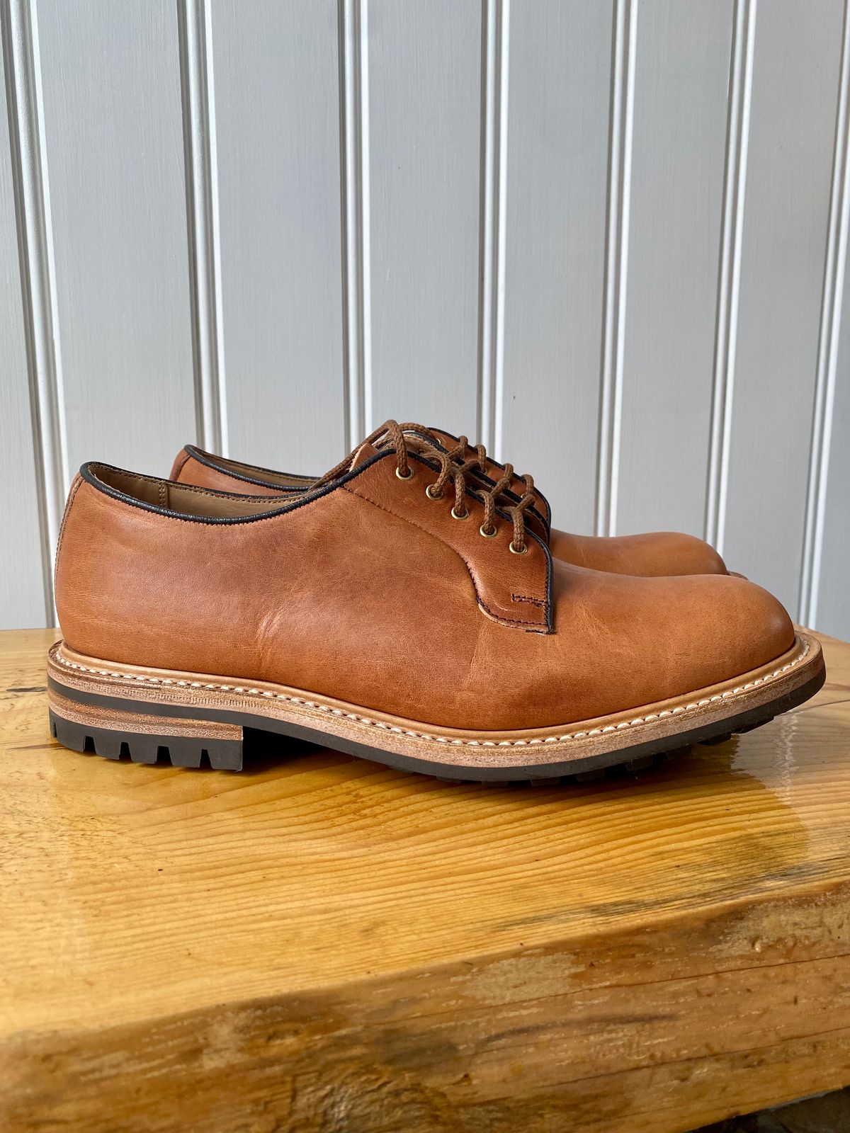 Photo by storybook.oak on October 1, 2022 of the Tricker's Robert Plain Derby Shoe in Horween Natural Dublin.
