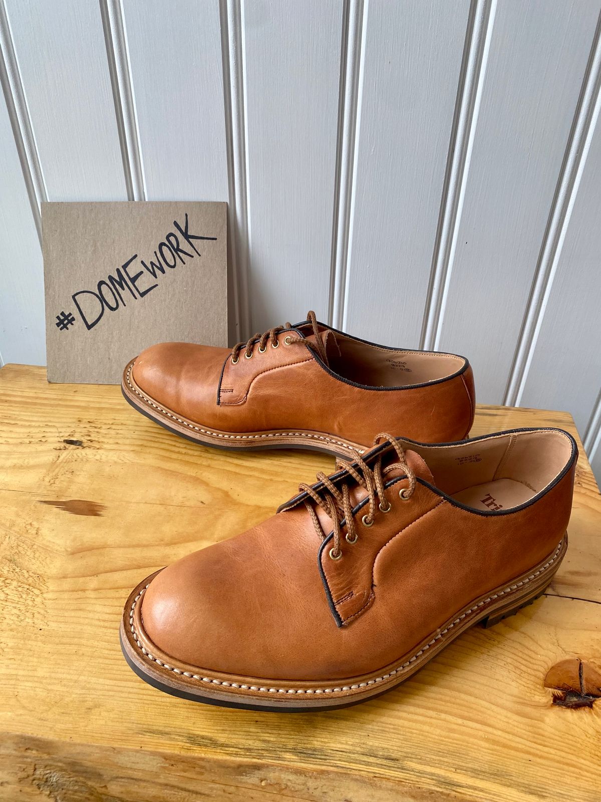 Photo by storybook.oak on October 1, 2022 of the Tricker's Robert Plain Derby Shoe in Horween Natural Dublin.