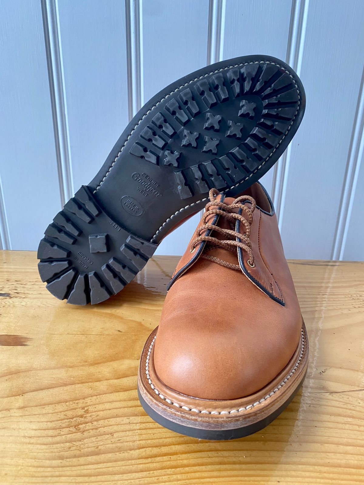 Photo by storybook.oak on October 1, 2022 of the Tricker's Robert Plain Derby Shoe in Horween Natural Dublin.