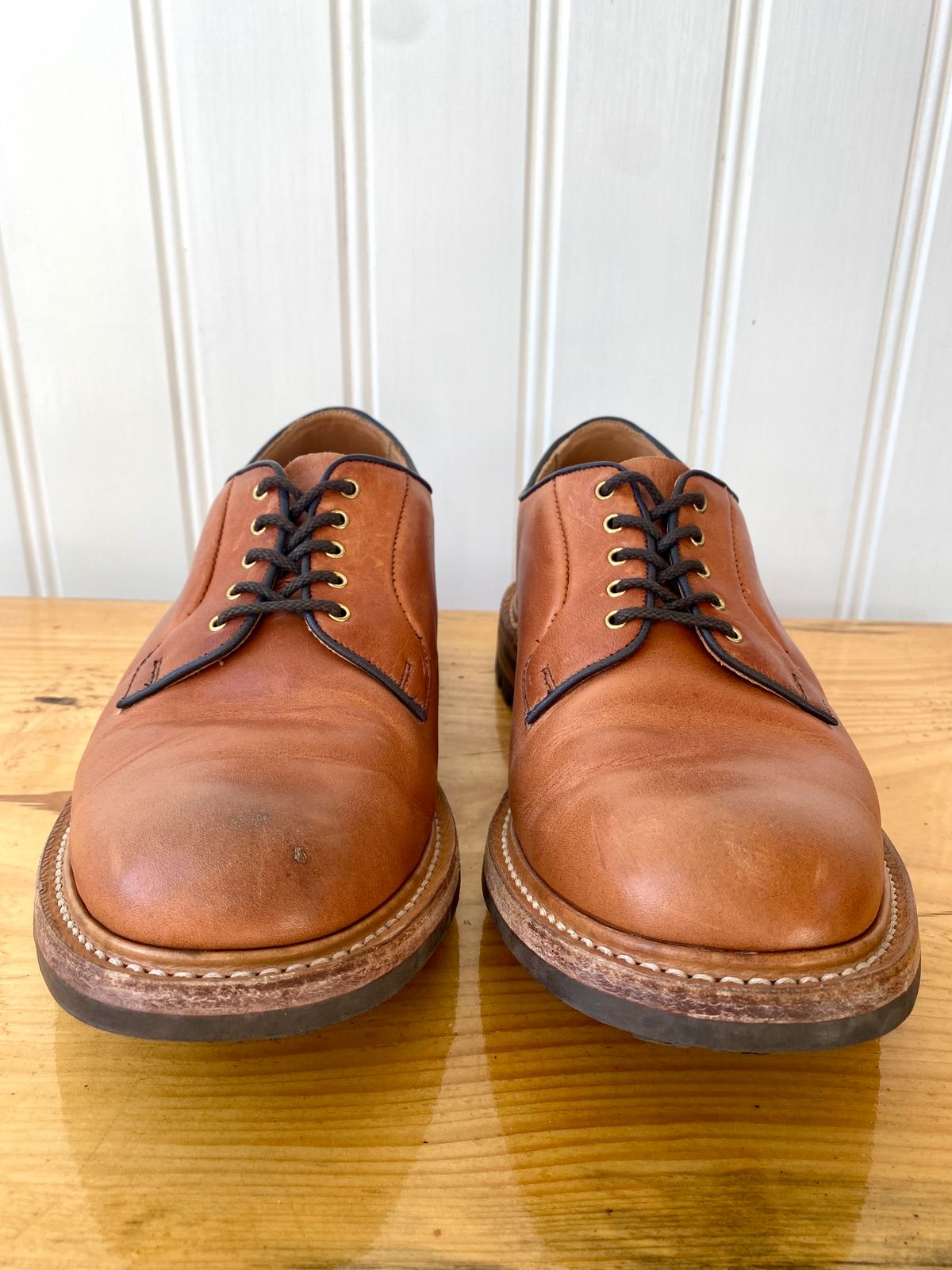Photo by storybook.oak on November 2, 2022 of the Tricker's Robert Plain Derby Shoe in Horween Natural Dublin.