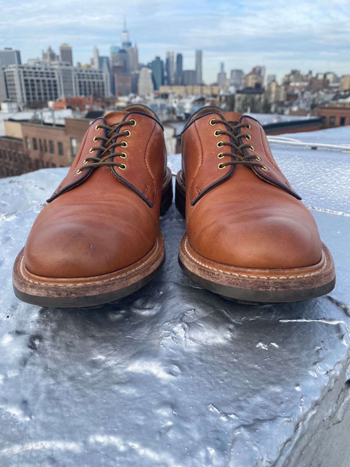 Photo by storybook.oak on January 2, 2023 of the Tricker's Robert Plain Derby Shoe in Horween Natural Dublin.