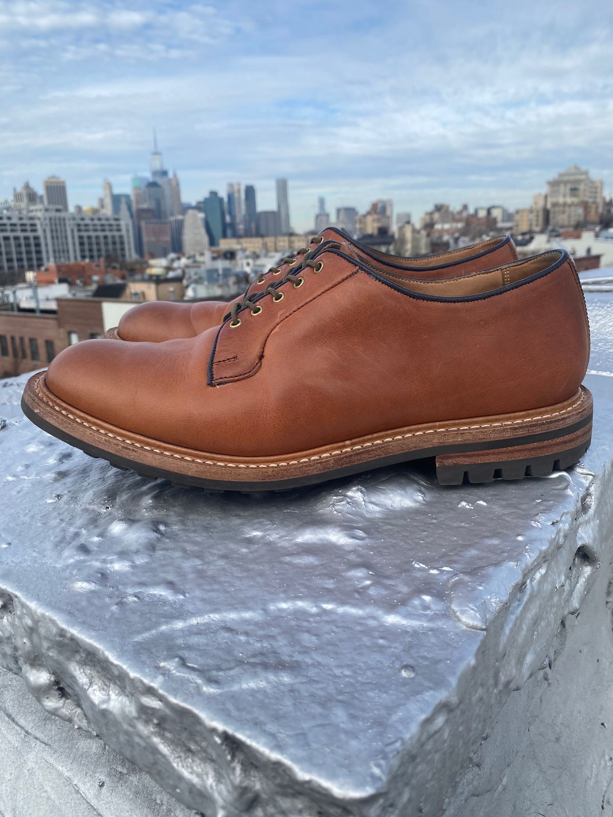 Photo by storybook.oak on January 2, 2023 of the Tricker's Robert Plain Derby Shoe in Horween Natural Dublin.