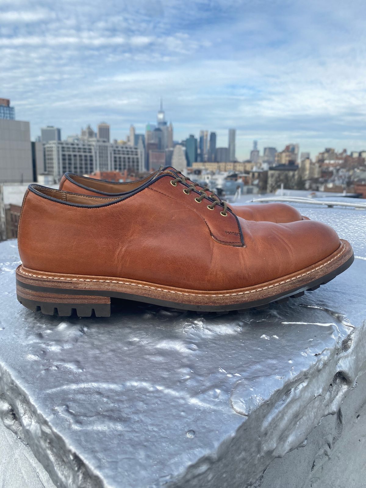 Photo by storybook.oak on January 2, 2023 of the Tricker's Robert Plain Derby Shoe in Horween Natural Dublin.