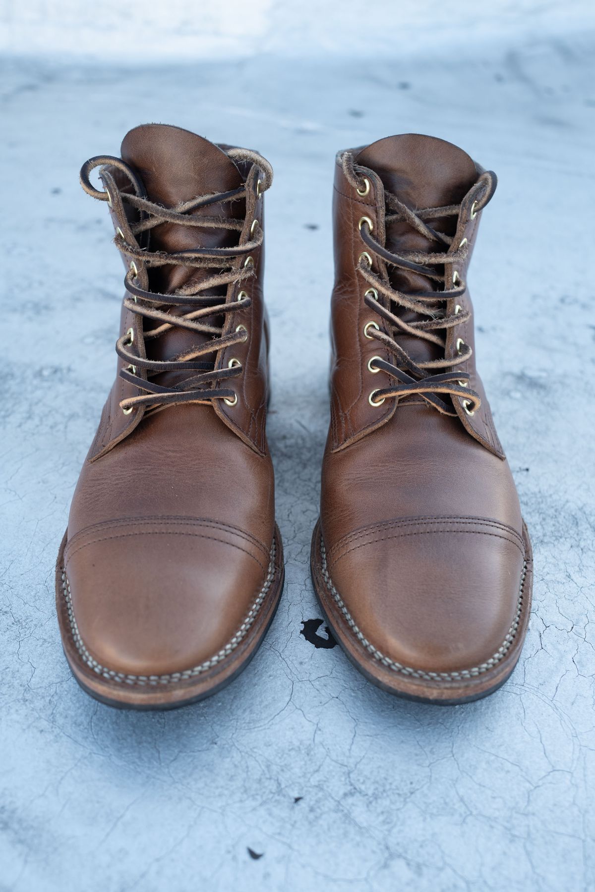 Photo by mjunderw00d on January 1, 2023 of the Viberg Service Boot PCT in Horween Natural Chromexcel.