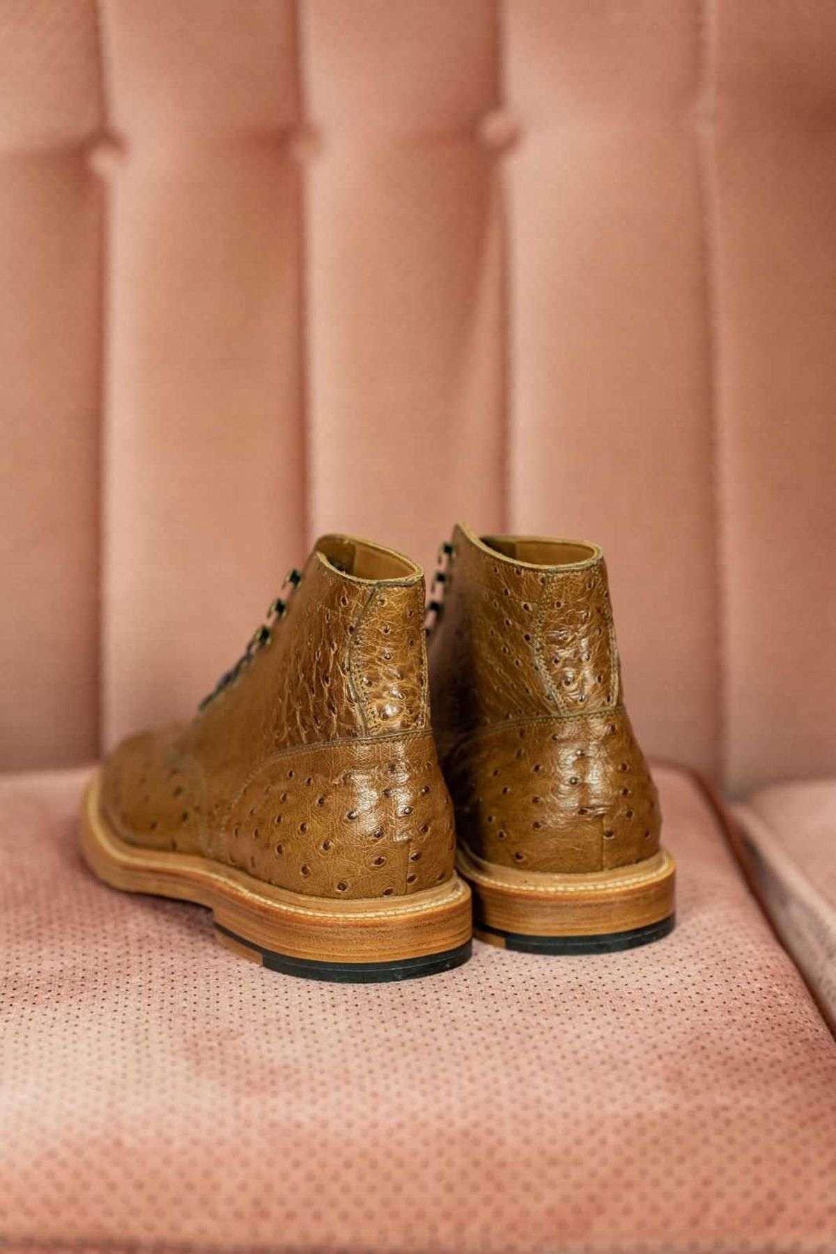 Photo by vintagefeatherr on November 5, 2023 of the Grant Stone Diesel Boot in Ranger Ostrich.