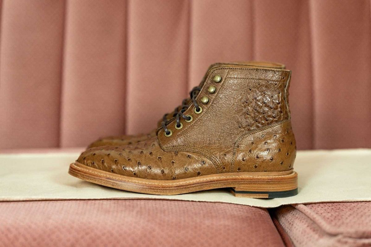 Photo by vintagefeatherr on November 5, 2023 of the Grant Stone Diesel Boot in Ranger Ostrich.