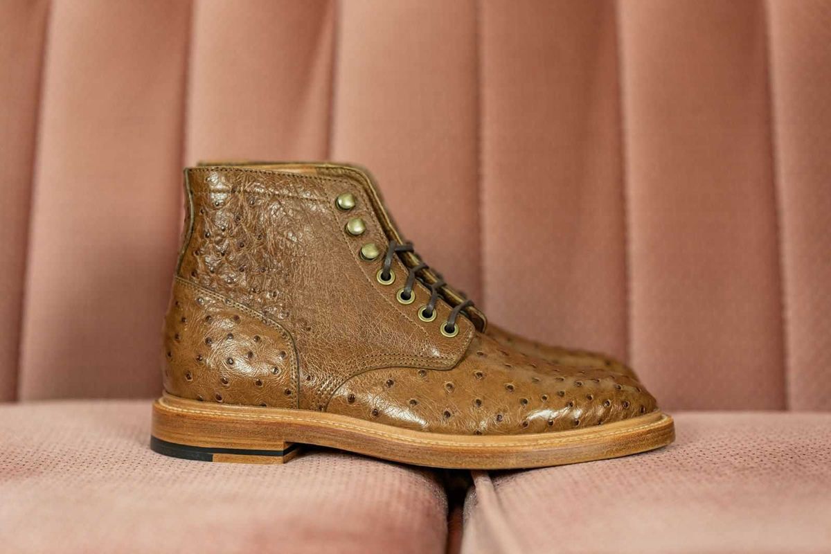 Photo by vintagefeatherr on November 5, 2023 of the Grant Stone Diesel Boot in Ranger Ostrich.