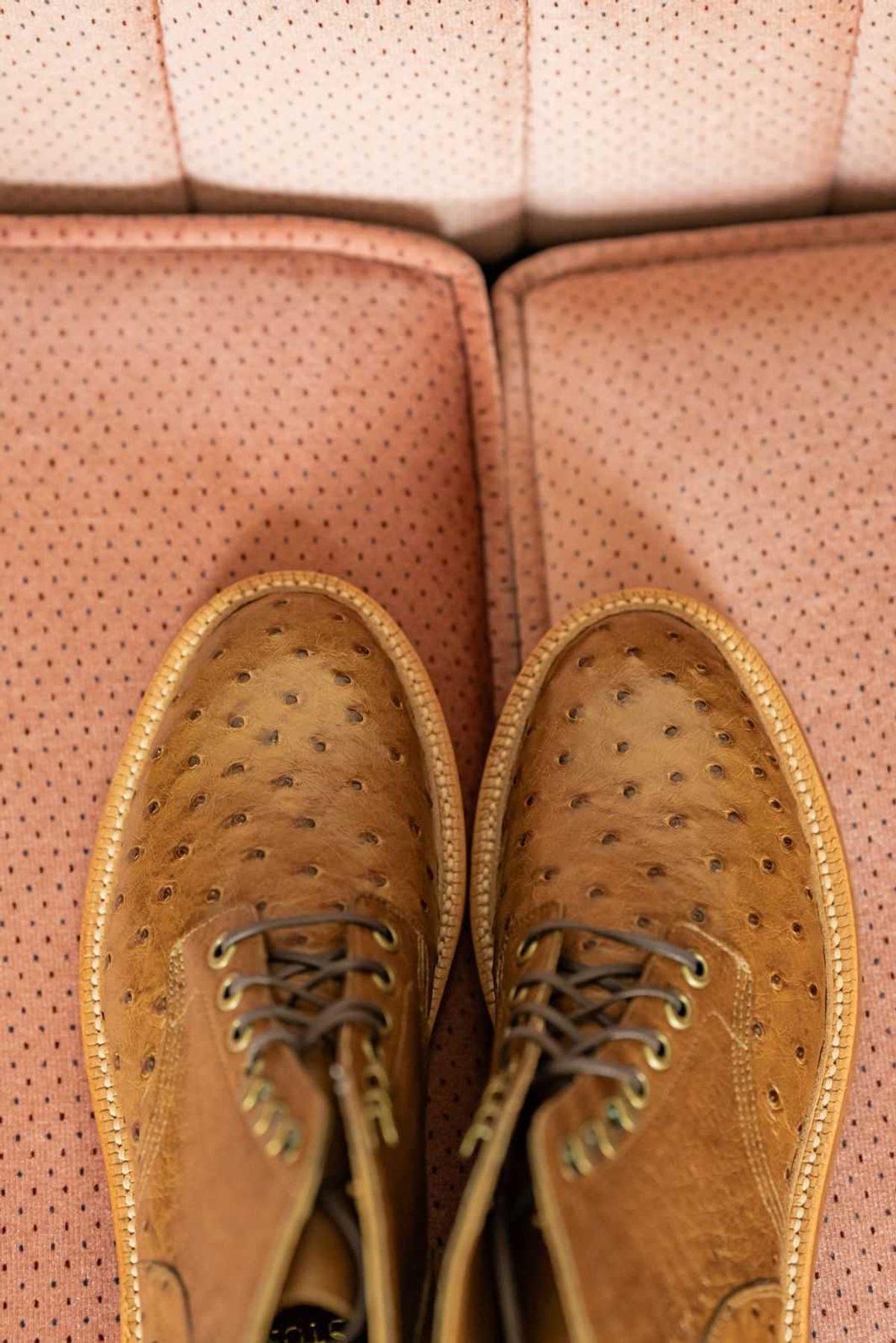Photo by vintagefeatherr on November 5, 2023 of the Grant Stone Diesel Boot in Ranger Ostrich.