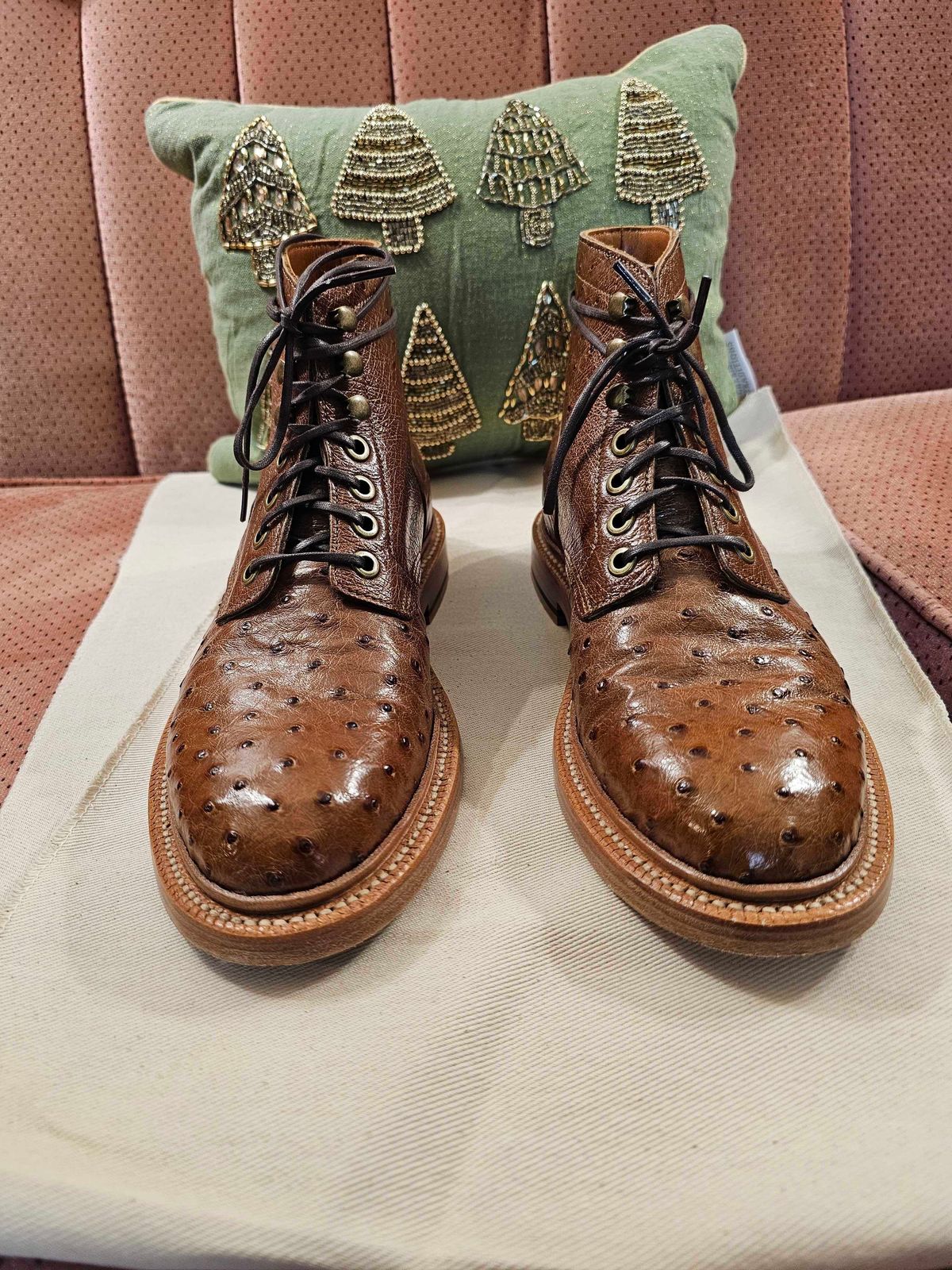 Photo by vintagefeatherr on December 5, 2023 of the Grant Stone Diesel Boot in Ranger Ostrich.
