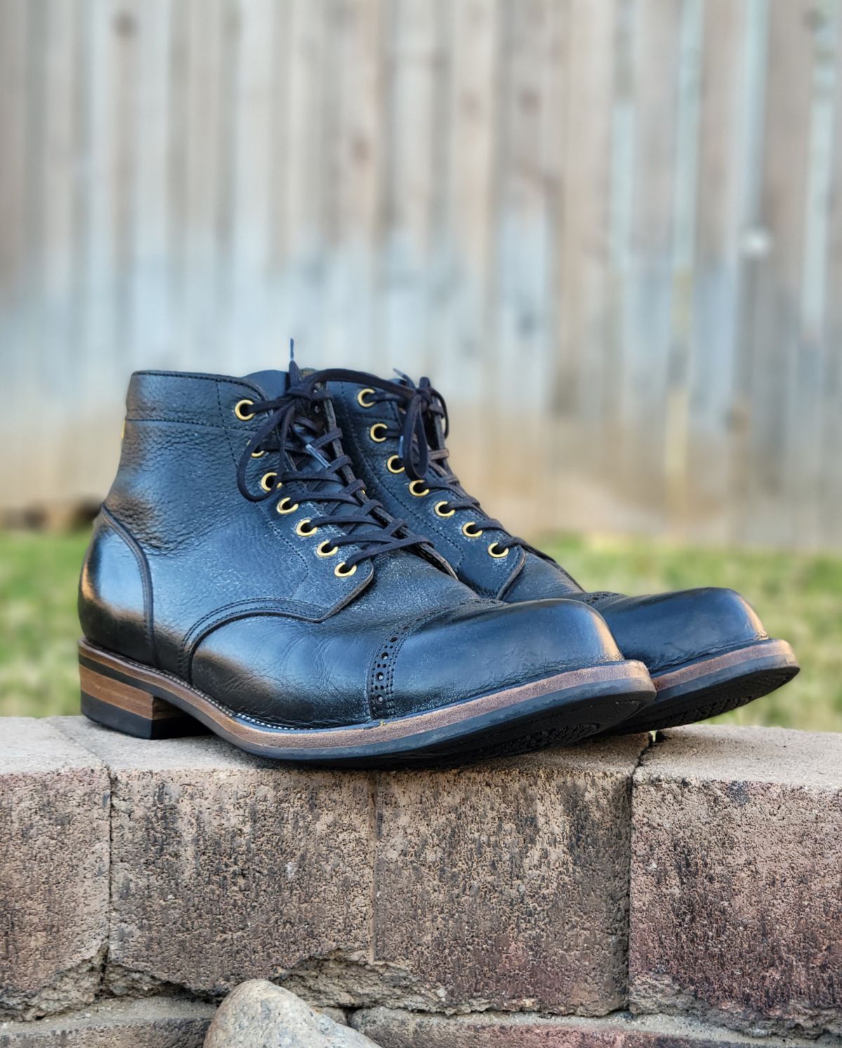 Photo by Arsenicmickey on December 3, 2023 of the Iron Boots Pitman in Black Italy Waxed Bullhide.
