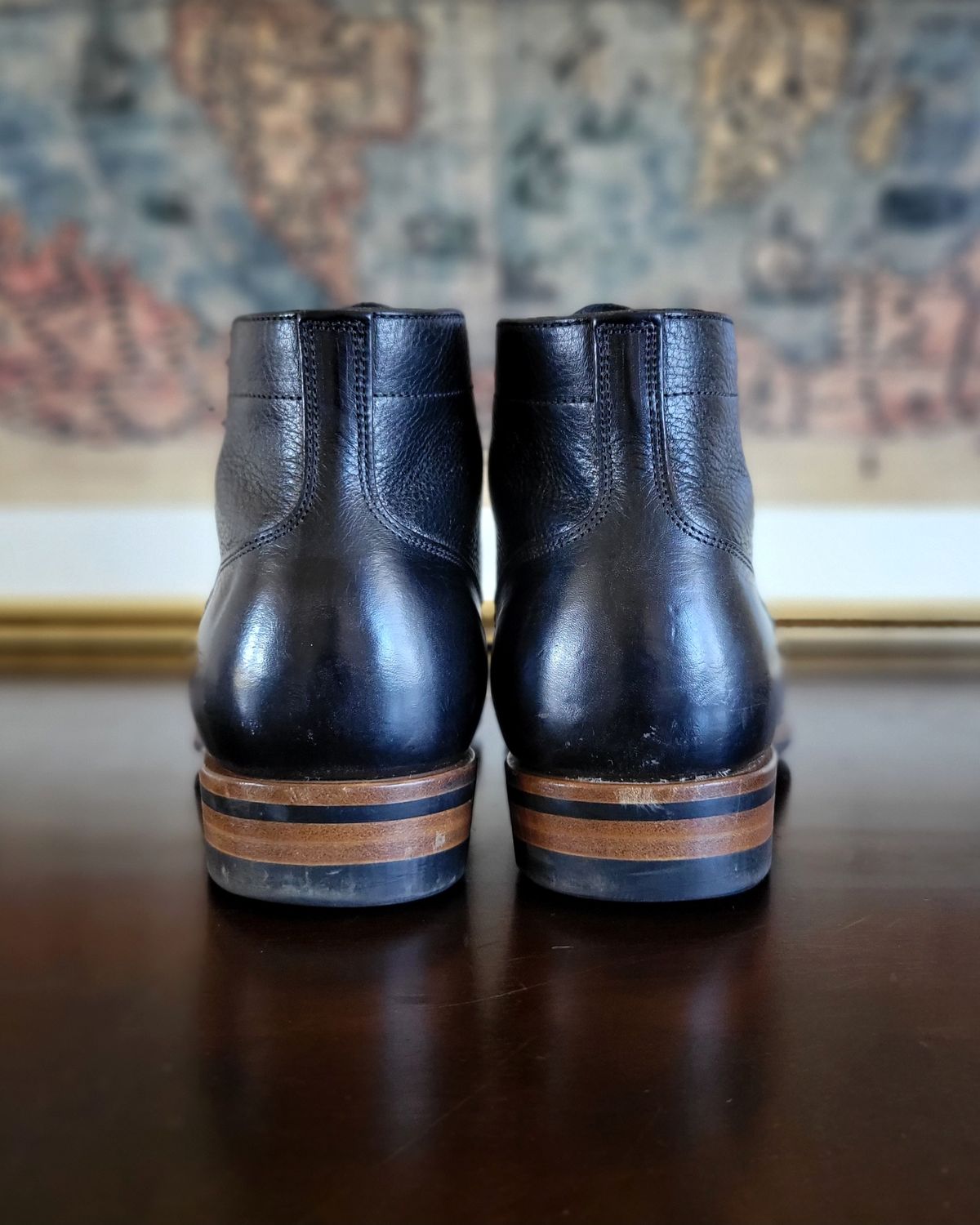 Photo by Arsenicmickey on December 3, 2023 of the Iron Boots Pitman in Black Italy Waxed Bullhide.