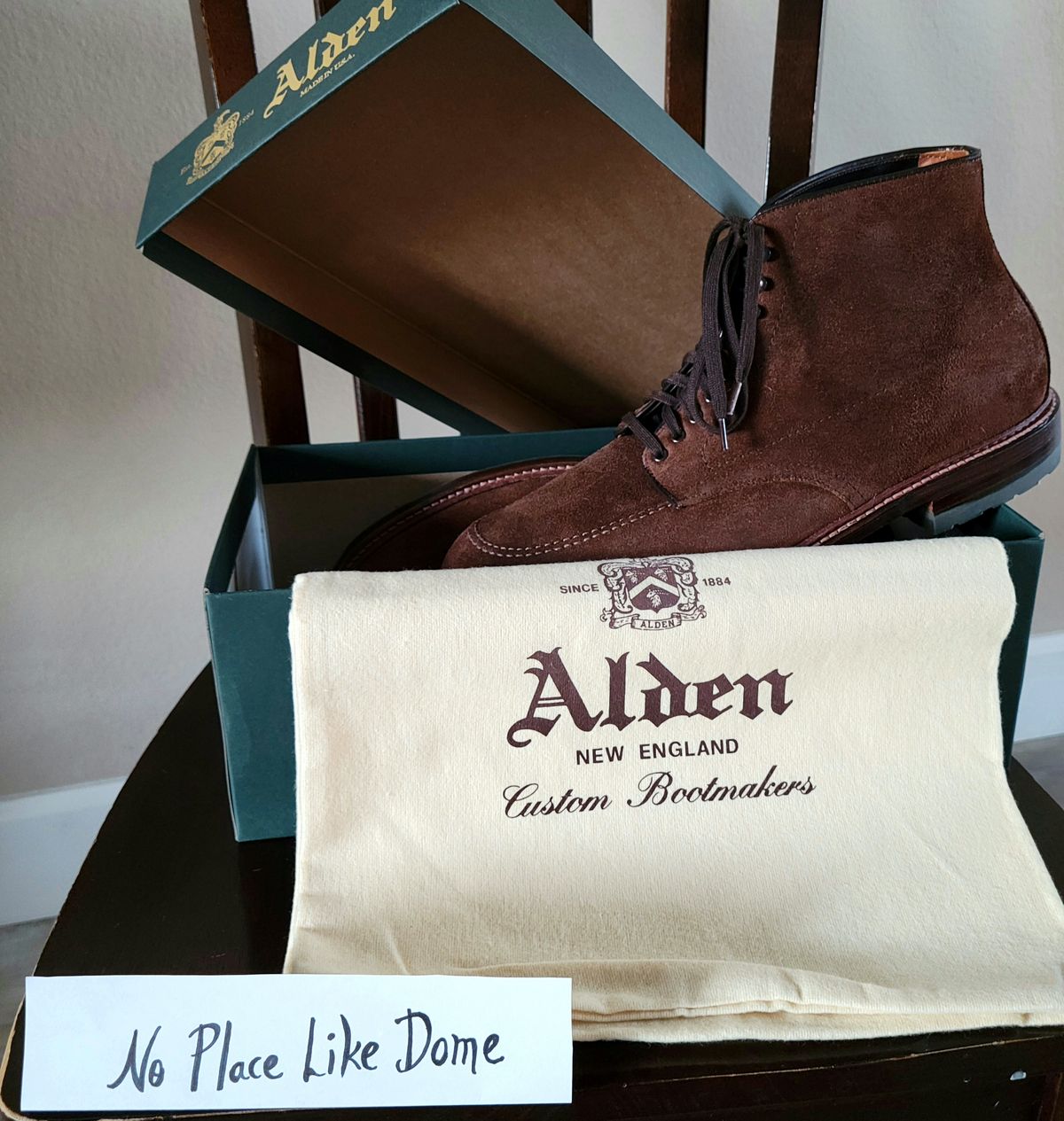 Photo by Arsenicmickey on November 3, 2022 of the Alden Indy Boot in Horween Tobacco Chamois Roughout.